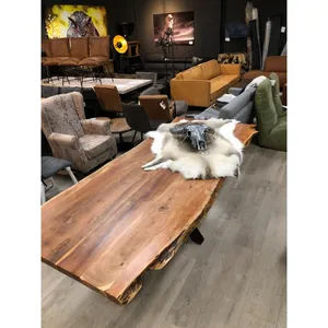 Long Live Edge Coffee Tables with Solid Wood Smart Coffee Table Living Room Furniture Outdoor Tables with Metal Modern Design Wo