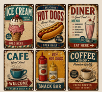 Plaque Métallique Vintage Hot Dog, Décoration Murale Rétro pour Café, Restaurant, Salon de Crème Glacée, Affiche Métallique Vieillie, Vente en Gros