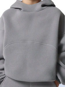 Ensemble de survêtement unisexe gris à capuche avec pantalon cargo long coupe ample couleur unie pour tenue décontractée saison automne 100% coton - Product Image 5
