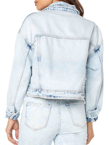 High Quality Women's Denim Jacket Customized Autumn Winter Denim Coat Plain Dyed Woven <b>Fabric</b> Jacket with Button Closure - Product Image 3