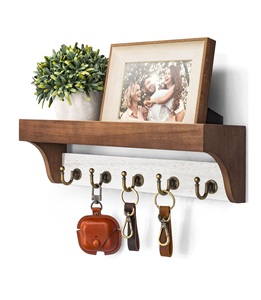 Key <b>Holder</b> for Wall with Shelf - Farmhouse 2-Color Key Rack with 5 Retro Keys Hooks and Primitive Wood Mail Organizer Wall Mount - Product Image 5
