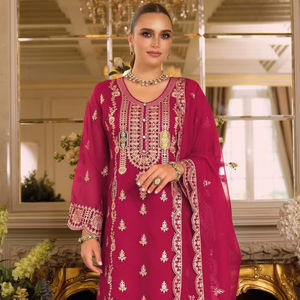 Conjunto de Salwar Kameez Tradicional Bordado de Diseñador para Mujer, Estilo Pakistaní, Ropa Étnica para Fiestas y Bodas, Secado Rápido - Product Image 1