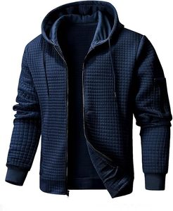 Sweat à capuche zippé léger 100% coton pour homme Sweat-shirt zippé avec coupe ample Veste d'hiver teinte unie Motif solide - Product Image 1