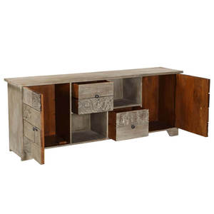 Fabriqué à la main réglable 72 pouces en bois de teck massif rustique modulaire Console multimédia buffet sculpté détails ferme meuble TV salon - Product Image 6