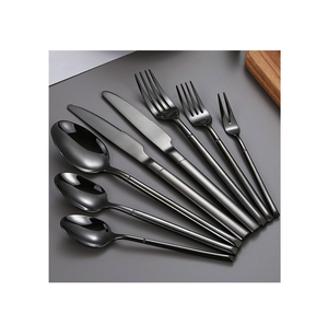 Cuchara de postre de acero inoxidable superventas, juego de 30 piezas, tenedor/cuchillo para mantequilla/cuchara, juego de cubiertos de diferentes tamaños negro mate - Product Image 3