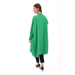 Chemisier vert pour femme avec détail cape au dos et col brodé, 100 % polyester, design à nouer pour un usage quotidien - Product Image 6