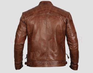 เสื้อแจ็คเก็ตหนังวัวแท้เคลือบแว็กซ์สีน้ำตาลแบบสั่งทำพิเศษสำหรับผู้ชาย สไตล์วินเทจแท้ ทรงเข้ารูป - Product Image 3