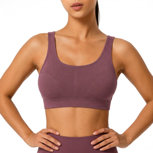 Soutien-gorge de sport violet à col rond avec coussinets amovibles pour le yoga et l'entraînement physique - Product Image 1