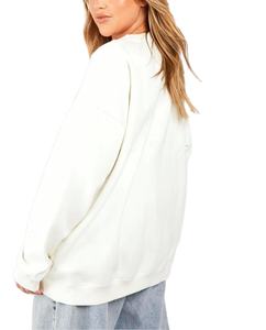 High Quality Women's Autumn/Winter Casual <b>Sweatshirt</b> Custom Front Solid Color O-Neck Pullover Oversized Fit 100% Cotton Fleece - Product Image 2