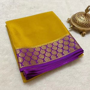 ส่าหรีผ้าไหมที่สวยงาม Mysore crape Saree ที่มีขอบจาริที่สวยงาม - Product Image 1