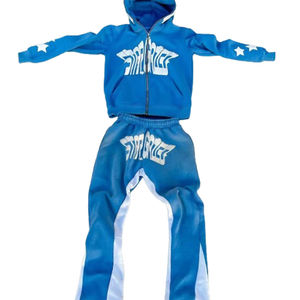 Bas rayé Survêtement de haute qualité Empilé Logo personnalisé Hommes 3d Bouffée Impression Flare Pantalon Empilé Survêtement à capuche Survêtement personnalisé - Product Image 1