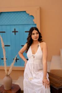 <b>White</b> Crochet Lace Halter Midi <b>Dress</b> Shell Print Summer Resort Gown <b>Boho</b> Bridal Shower <b>Dress</b> Nautical Elegant Beach Sun <b>Dress</b> - Product Image 4