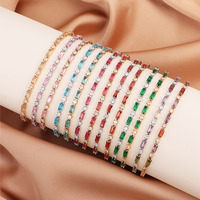Pulseras de Moda Hip Hop Laminadas en Latón Dorado Vintage, con Circonitas Cúbicas Coloridas, Chapadas en Oro de 18K, En Perle