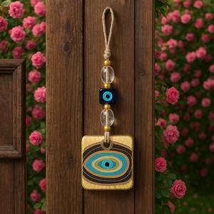 Amuleto cuadrado dorado para colgar en la pared de ojo malvado de 6cm con diseño dorado y azul, decoración del hogar y adorno de regalo - Product Image 4