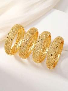 Pulsera DE BODA chapada en oro de lujo para mujer exquisito patrón de la suerte brazaletes de moda para novia brazaletes grandes joyería - Product Image 5
