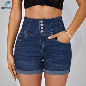 Custom Women High Waist Denim Shorts Button Fly Casual Summer Breathable <b>Washed</b> Hot Quick Dry Wholesale Custom Logo Print - Product Image 1