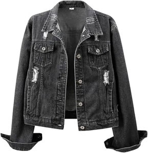 แจ็คเก็ตยีนส์ผู้หญิงทรงยาวสไตล์วินเทจ ลุคดิสเทรส ล้างสี ผ้าฝ้ายสีน้ำเงิน สำหรับฤดูใบไม้ร่วงและฤดูหนาว - Product Image 2