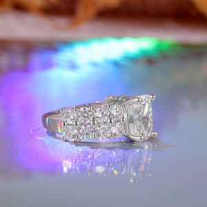 14K Rhodium Plated Diamond <b>Emerald</b> Cut Eternity <b>Band</b> Engagement <b>Ring</b> - Product Image 5