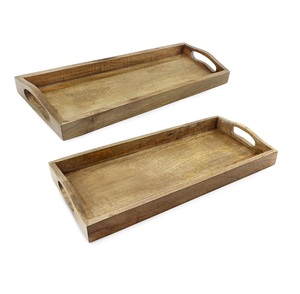 ถาดไม้สำหรับเสิร์ฟแบบชนบท (ชุด2ชิ้น) ถาดทำรังมะม่วงทรงสี่เหลี่ยมแบบดั้งเดิมทำด้วยมือในอินเดีย - Product Image 1