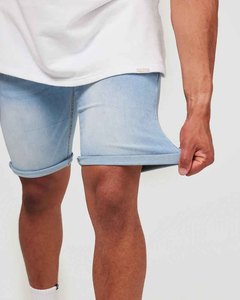 Men's Light Blue Denim Bermuda Shorts Mid Waist Button Fly Casual Style Woven Cotton Breathable Pockets - Product Image 5