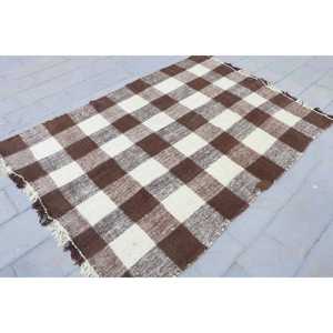 พรมตุรกีขนาด 6.1x8.2 ฟุต, พรมคิลิม, พรมลายต้นไม้สีน้ำตาลทำจากขนสัตว์ - Product Image 3