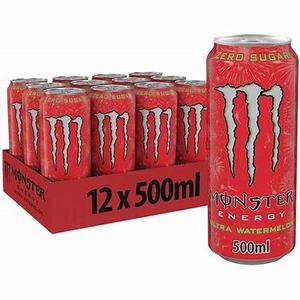 Bebida Energética Monster Ultra Watermelon Sin Azúcar con Ginseng, Taurina y Carbonato, 12x500ml - Product Image 1