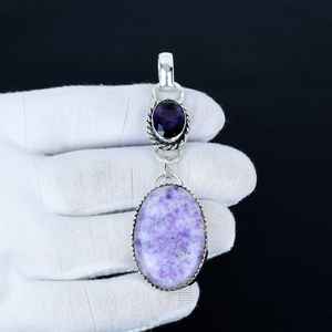 Pendentif en améthyste, argent sterling 925 massif, fait à la main, design unique de haute qualité, bijoux pour enfants, cadeau de fiançailles pour - Product Image 2
