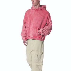 Sweat-shirt homme en coton vintage personnalisé, poche kangourou contrastée, épaules tombantes, coupe ample, lavage à la pierre, couture - Product Image 2