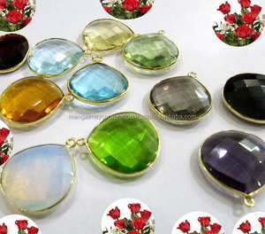 Connecteur de Gemmes Vintage Tendance en Quartz Druzy Bleu Forme Coussin, en Argent Sterling Plaqué Rhodium et Or, Double Bélière, Haute Qualité - Product Image 2