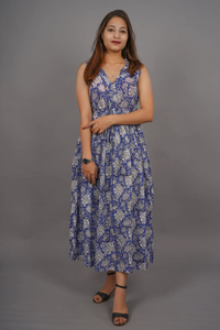 Vestido de Algodón Estampado a Mano con Estampado Floral, Largo Maxi, Sostenible para Invierno y Otoño - Product Image 2