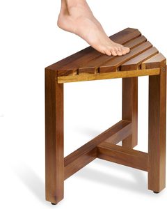 Tabouret de douche pour les jambes de rasage, repose-pieds de douche en bois d'acacia, banc de salle de bain d'angle avec pieds antidérapants pour l'espace de douche - Product Image 6