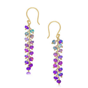 925 argent Sterling violet opale perlée longue grappe boucles d'oreilles pour femmes plaqué or jaune pierre de naissance bijoux cadeau - Product Image 1