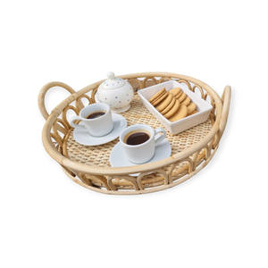 Bandejas redondas tejidas a mano de ratán con diseño ondulado y asas, bandeja de té, cesta de frutas para mesa de centro y desayunos - Product Image 3