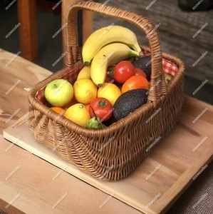 Handmade round Rattan Wicker Woven Baskets with Handle Lovely Bamboo <b>Storage</b> Picnic Decorative Craft for Clothing Use - Product Image 3
