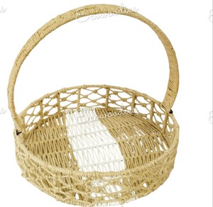 Cute Round Storage Rattan <b>Basket</b> With <b>Handle</b> for Round Rattan Tray Fruit Trays Hand-woven <b>Baskets</b> Set of 2 for Wedding Party - Product Image 6