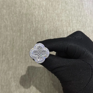 925 <b>Silver</b> Iced Out Clover Shape <b>Ring</b> Fully Paved Hip Hop <b>Statement</b> <b>Ring</b> Luxury Bling Jewelry - Product Image 1