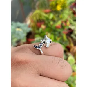 925 <b>Silver</b> Dolphin <b>Ring</b> Vintage <b>Boho</b> Marquise Shape 14k Fine Jewelry with Vermeil Plating Gemstone Inlay Dainty Everyday Wear - Product Image 2