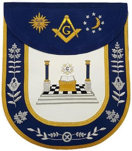 Tablier maçonnique traditionnel de luxe brodé Master Mason, couleurs et logo personnalisables, tissu polyester, Piliers d'autel Soleil - Product Image 5