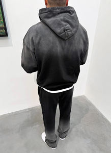 Sudadera con Capucha Casual para Hombre, Diseño Transpirable de Felpa 100% Algodón, Color Negro Deslavado Vintage, con Puños y Dobladillo Acanalados, Logotipo Personalizado, Gran Venta - Product Image 4