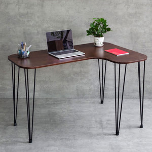 Escritorio Esquinero en Forma de L de 120x80cm, Plegable, con Cajón de Almacenamiento, Patas de Hierro con Diseño de Horquilla, de Madera de Caucho, para Juegos y Hoteles - CD68023 - Product Image 3