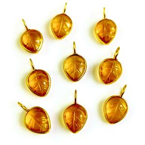 Amuletos de piedras preciosas de plata esterlina con forma de hoja de citrino de alta calidad, abalorios de citrino tallados a mano, hallazgos de joyería al por mayor - Product Image 1