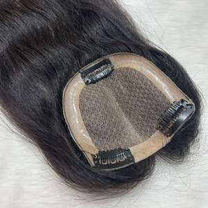 Topper de cheveux indiens Remy 100% naturels, lisses, à base de dentelle nouée à la main, maille respirante et cadre facial doux - Product Image 1