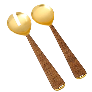 ชุดช้อนส้อมและช้อนส้อมสลัดทำจากไม้อาคาเซียชุดเครื่องใช้บนโต๊ะอาหารด้ามสแตนเลสสำหรับร้านอาหารในบ้าน - Product Image 3