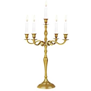 Support de candélabre à 5 bras en aluminium plaqué laiton de qualité supérieure, magnifique porte-bougie décoratif en métal pour la décoration de mariage - Product Image 6
