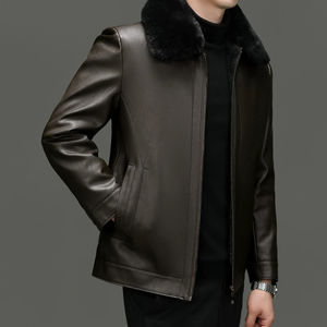 Nouvelle mode peau de mouton en cuir véritable haut demandé boutons veste mince séchage rapide moto hommes hiver doux vestes en cuir - Product Image 5