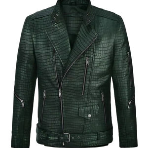 Veste en cuir de crocodile noir de luxe tendance pour hommes, vêtement d'extérieur authentique fait à la main, mode d'hiver personnalisée - Product Image 1