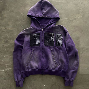 Streetwear Drop Shipping Sweat à capuche pour hommes en coton vintage lavé à l'acide de haute qualité lavé au soleil délavé lavé et en détresse avec logo personnalisé - Product Image 5