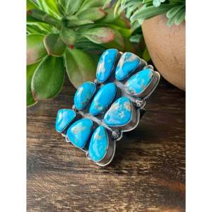 Gilbert Nez Kingman Turquoise <b>Sterling</b> <b>Silver</b> <b>Ring</b> Bezel <b>Set</b> Handmade Size 8.5 - Product Image 4
