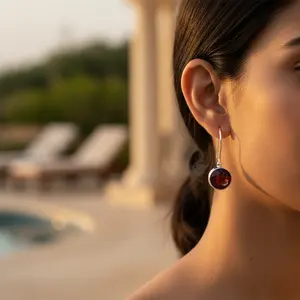 "Charming <b>Gold</b>-Plated 925 Silver Garnet Drop <b>Earrings</b> for Women's Elegant Jewelry Gifts" - Product Image 2