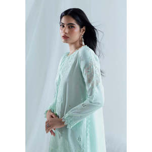 Ensemble 3 pièces en dentelle brodée avec bordures et dupatta en soie FE-52079 - Product Image 2